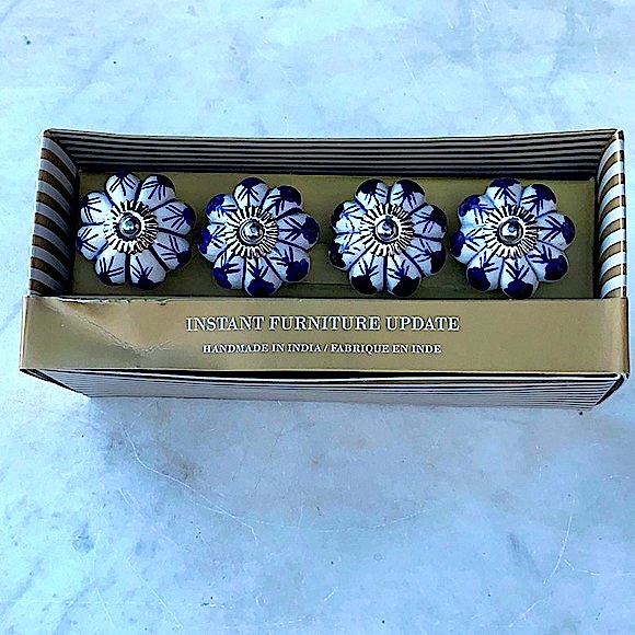 INSTANT FURNITURE UPDATE KNOBS PULLS NAVY WHITE PORCELAIN SILVER SET OF 4 NEW - Picture 6 of 7